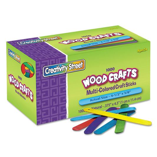 Creativity Street Colored Wood Craft Sticks, 4.5" x 0.38", Assorted, 1,000/Box