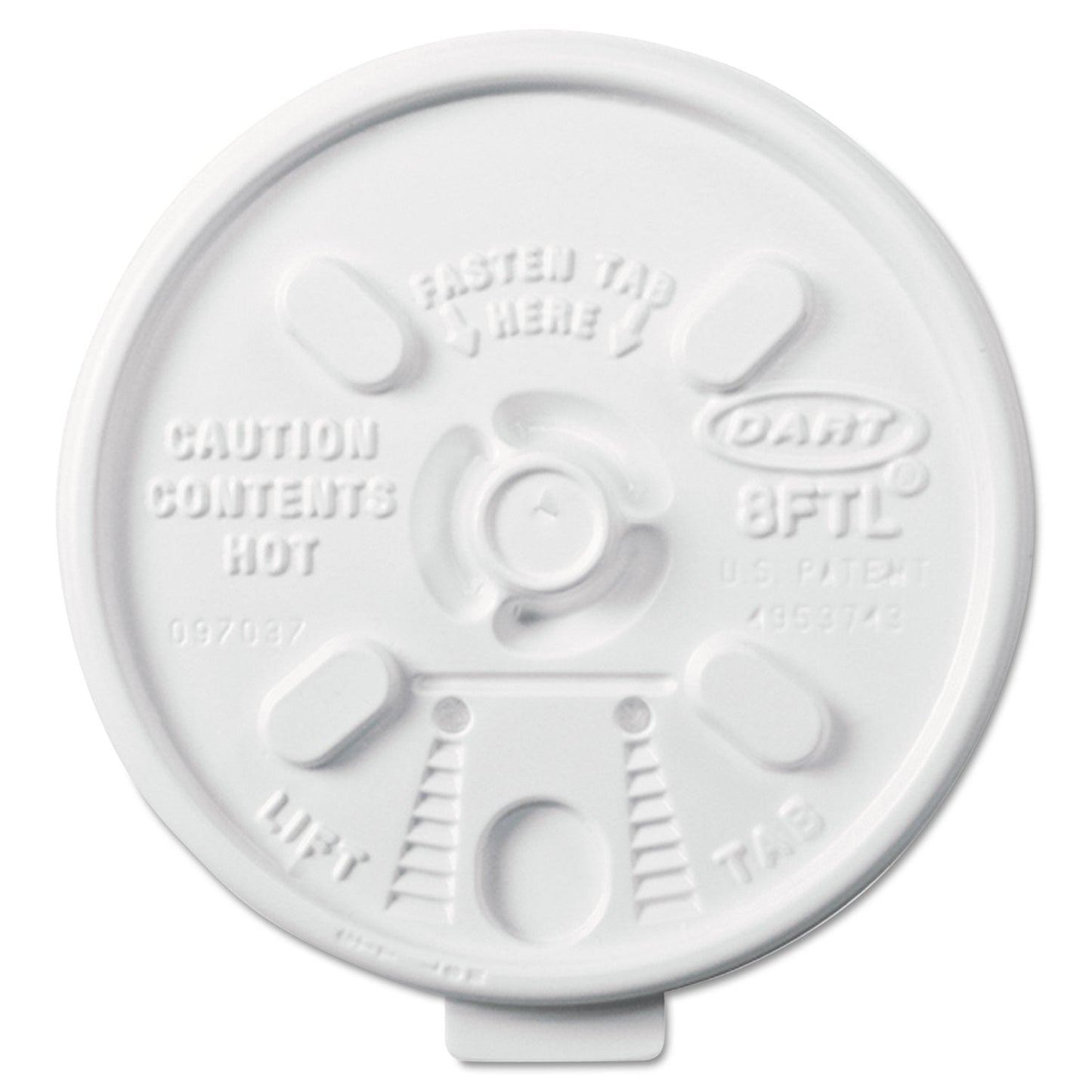 Dart Lift n' Lock Plastic Hot Cup Lids, Fits 8 oz Cups, White, 1,000/Carton