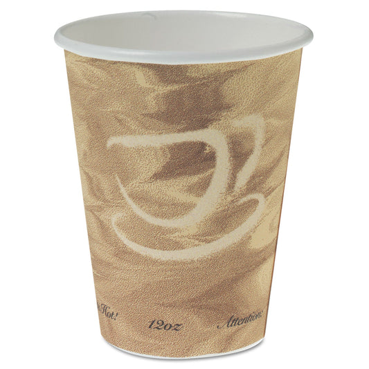 Dart Mistique Polycoated Hot Paper Cup, 12 oz, Printed, Brown, 50/Sleeve, 20 Sleeves/Carton