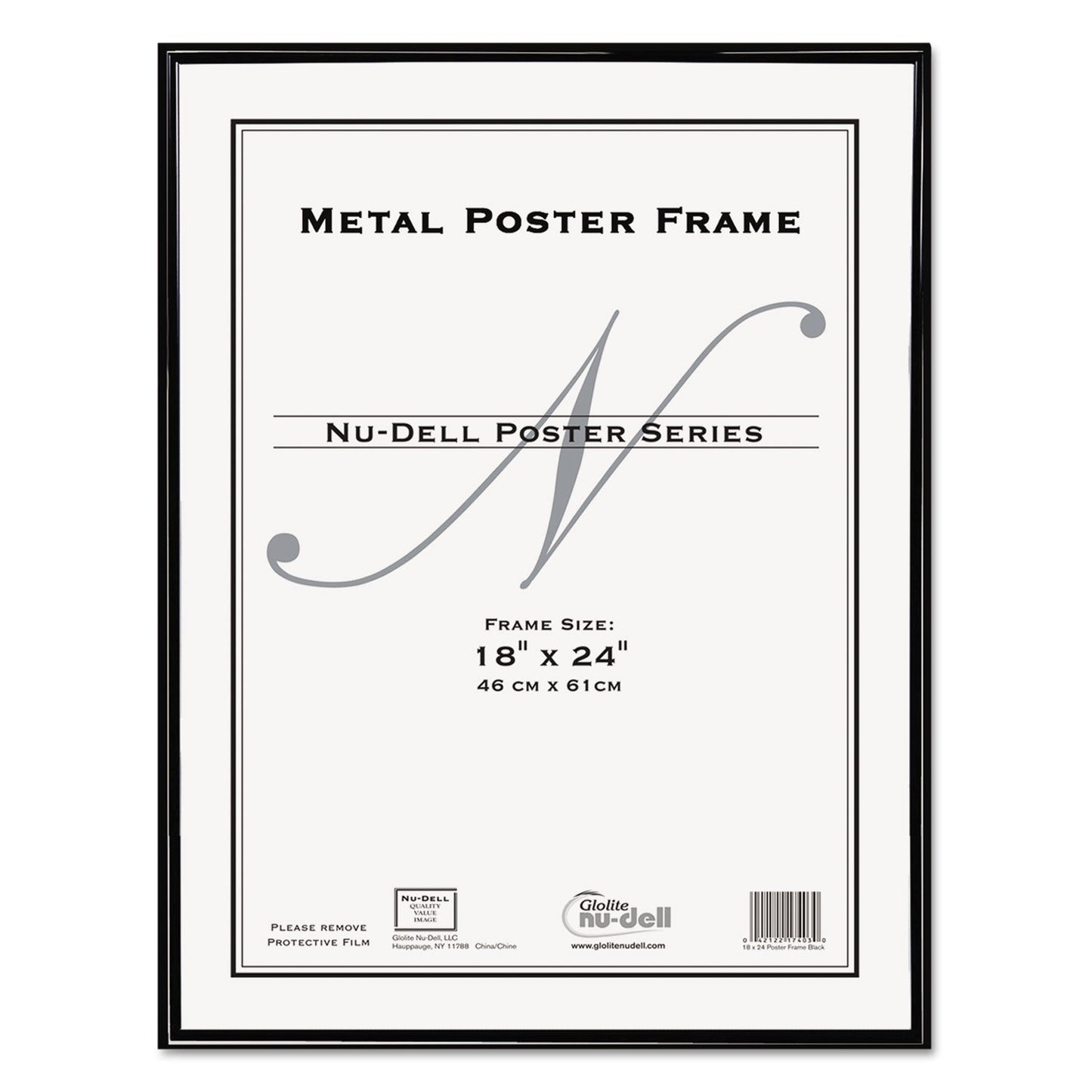 NuDell Metal Poster Frame, Plastic Face, 18 x 24, Black