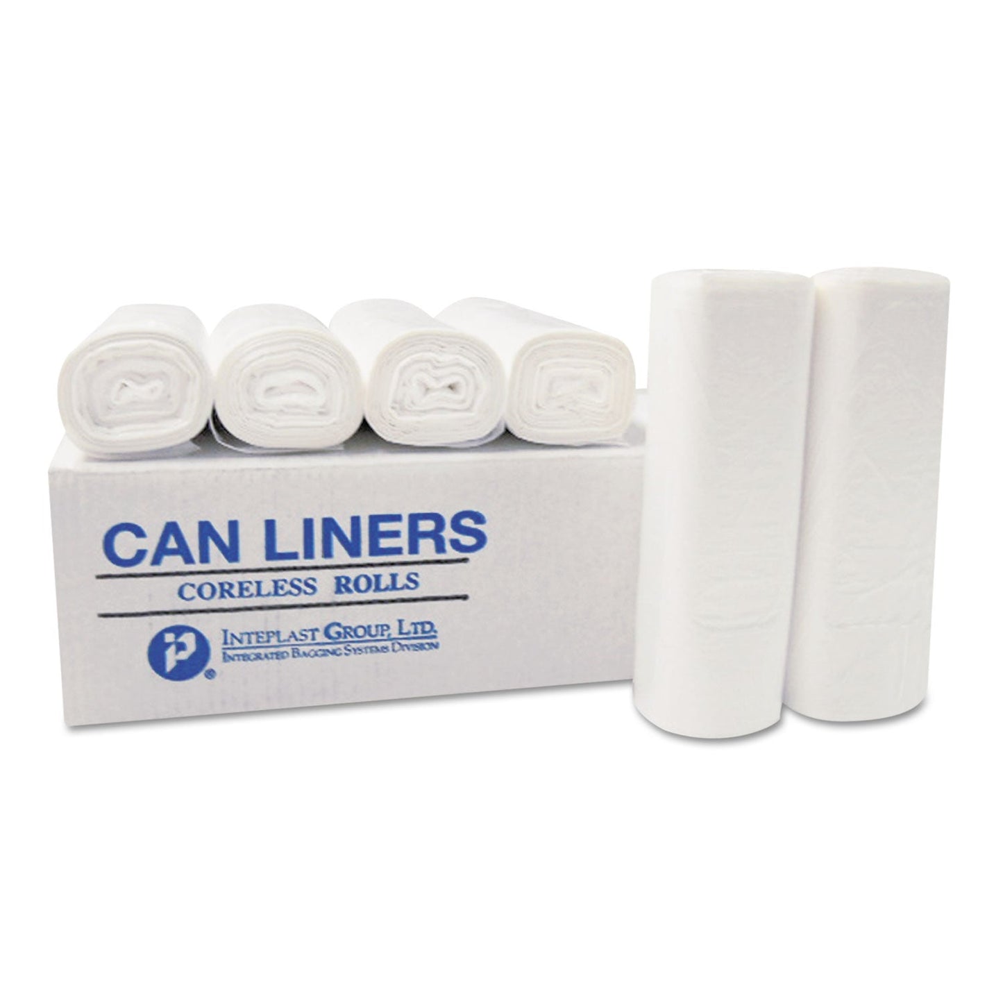 Inteplast Group Low-Density Commercial Can Liners, 60 gal, 0.7 mil, 38" x 58", White, 100/Carton