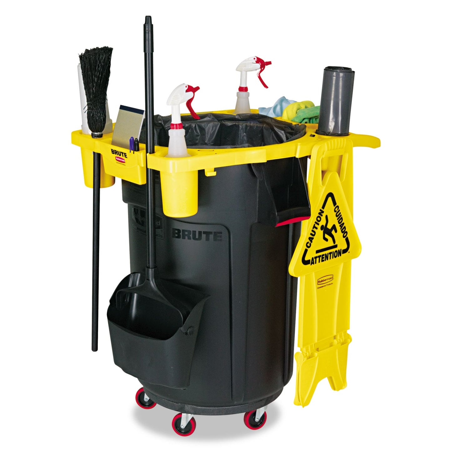 Rubbermaid Standard Brute Rim Caddy, Four Compartments, Fits 32.5" Diameter Cans, 26.5 x 6.75, Yellow