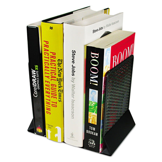 Artistic Urban Collection Punched Metal Bookends, Nonskid, 5.5 x 6.5 x 6.5, Perforated Steel, Black, 1 Pair