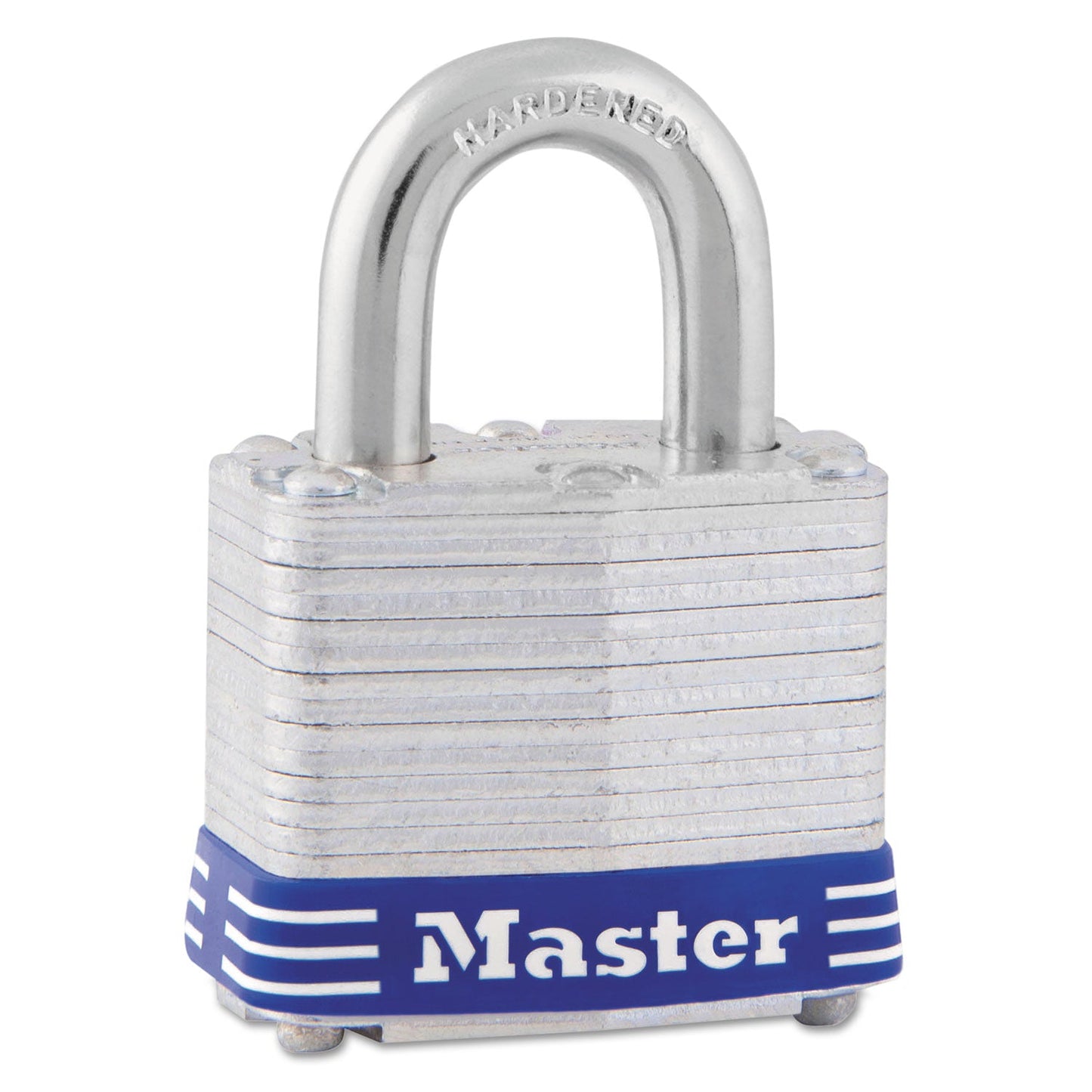 Master Lock Four-Pin Tumbler Lock, Laminated Steel Body, 1.56" Wide, Silver/Blue, 2 Keys