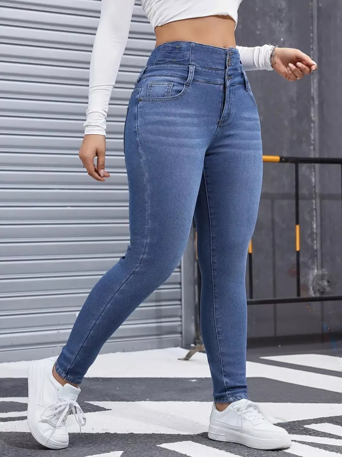 High Waist Button Fly Skinny Jeans