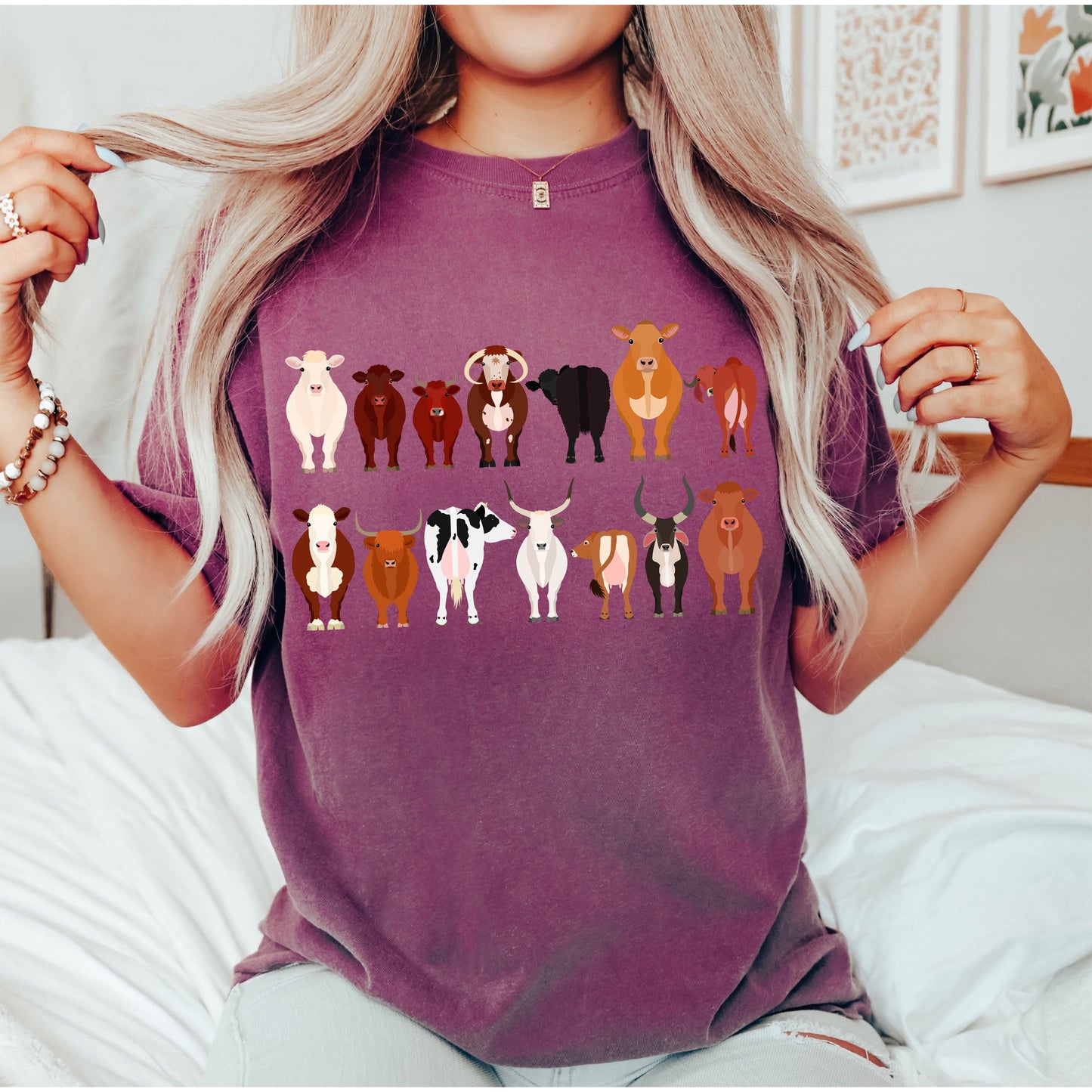 Cow Lovers Farm Animal Illustration With Multiple Cow Breeds Art Comfort Colors Tee
