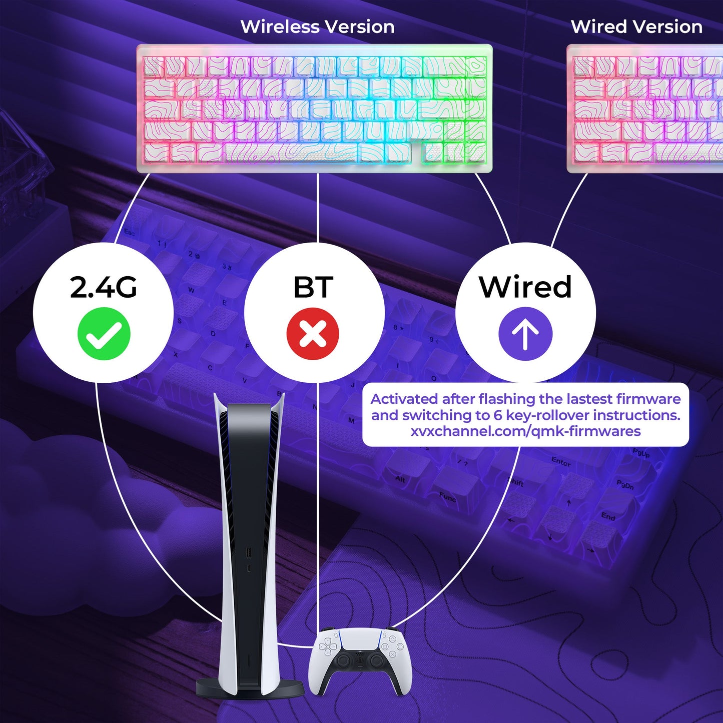 XVX M67 JadeStone Mechanical Keyboard With IMD-Tech Keycaps (SPIDER WEB Version Pattern)（Tri-Mode）