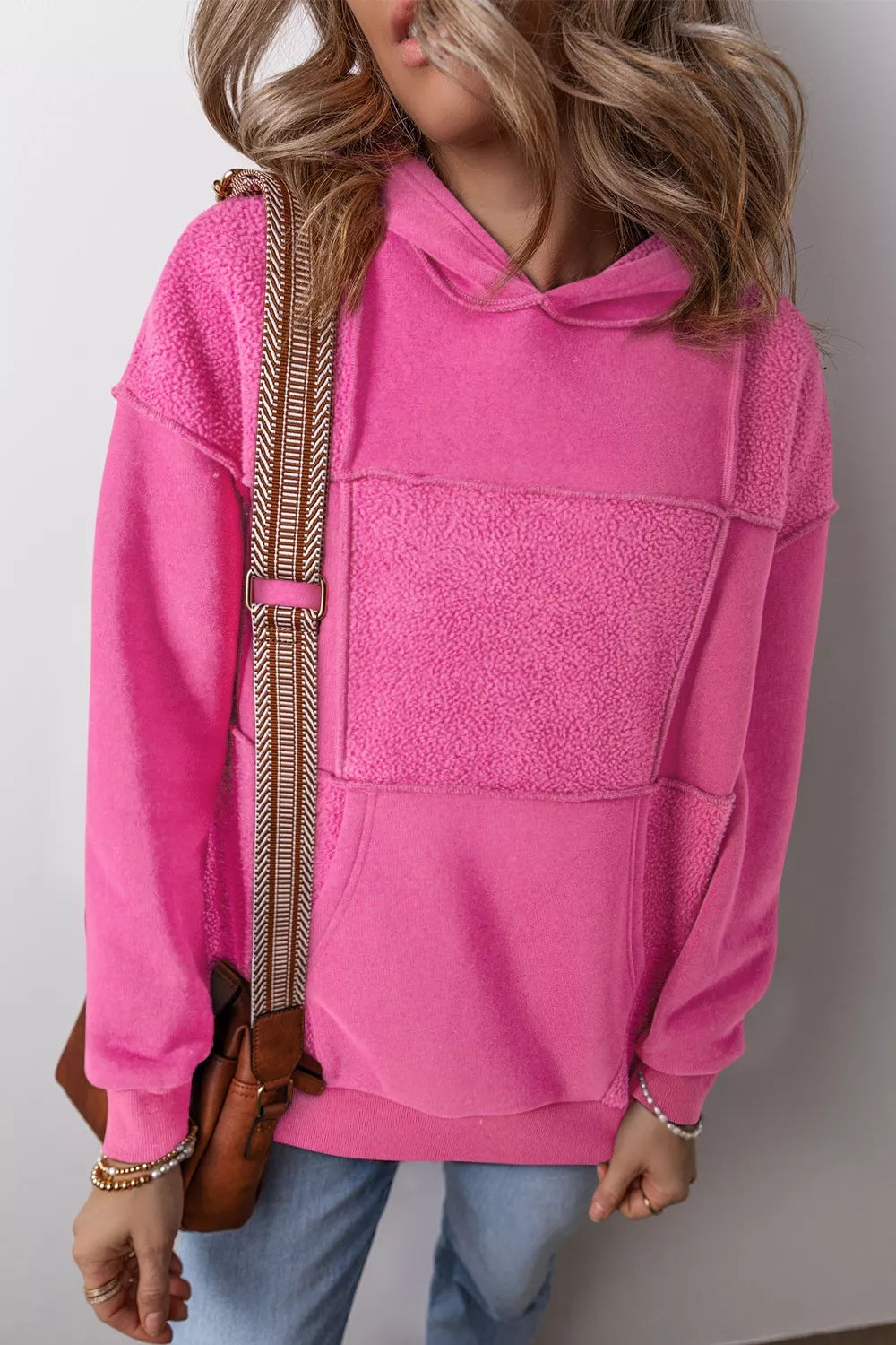Sherpa Patchwork Long Sleeve Hoodie