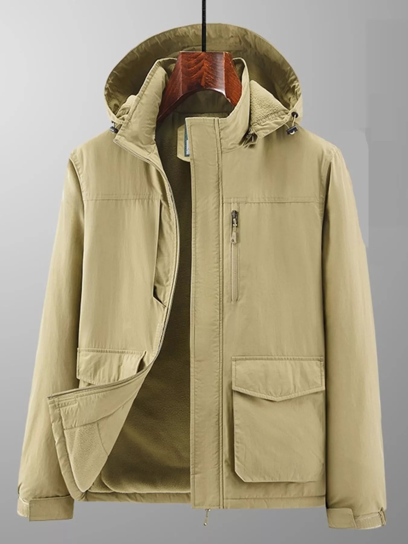Men's Plus Size Hooded Windproof Zip Up Jacket