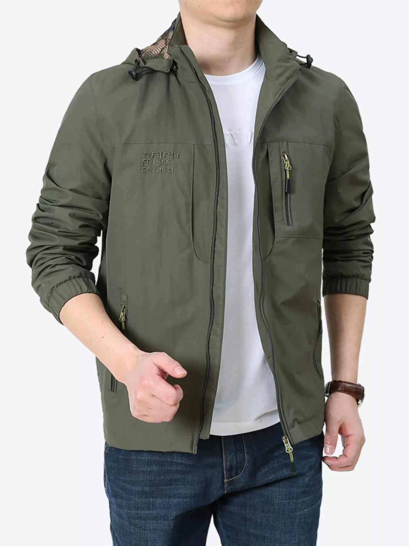 Men's Plus Size Lightweight Hooded Windproof Outdoor Jacket