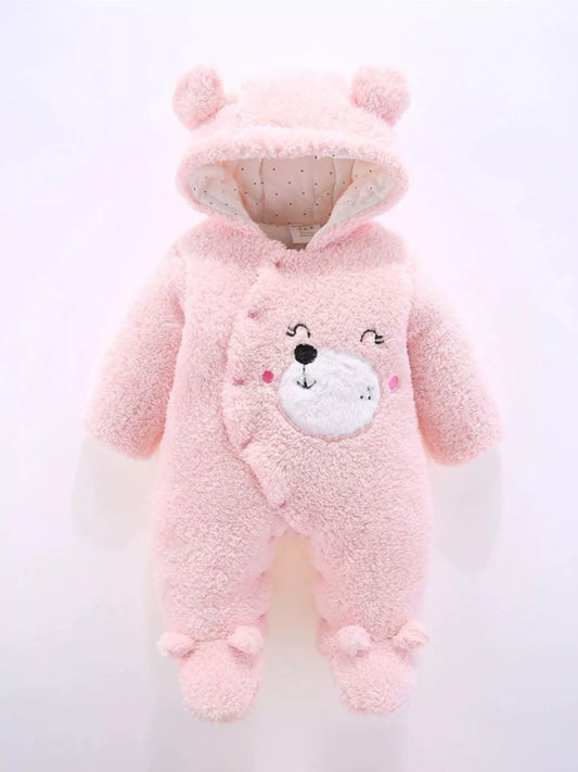 Children's Cute Bear Hooded Fleece One-Piece