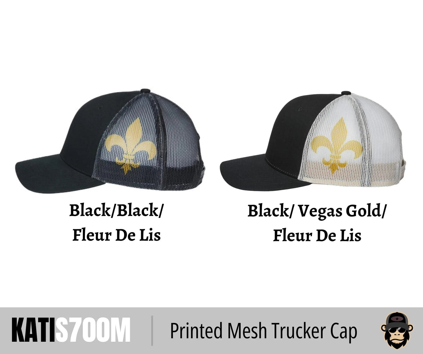 Kati S700M Fleur De Lis Printed Mesh Trucker Hat + Custom Leather Patch
