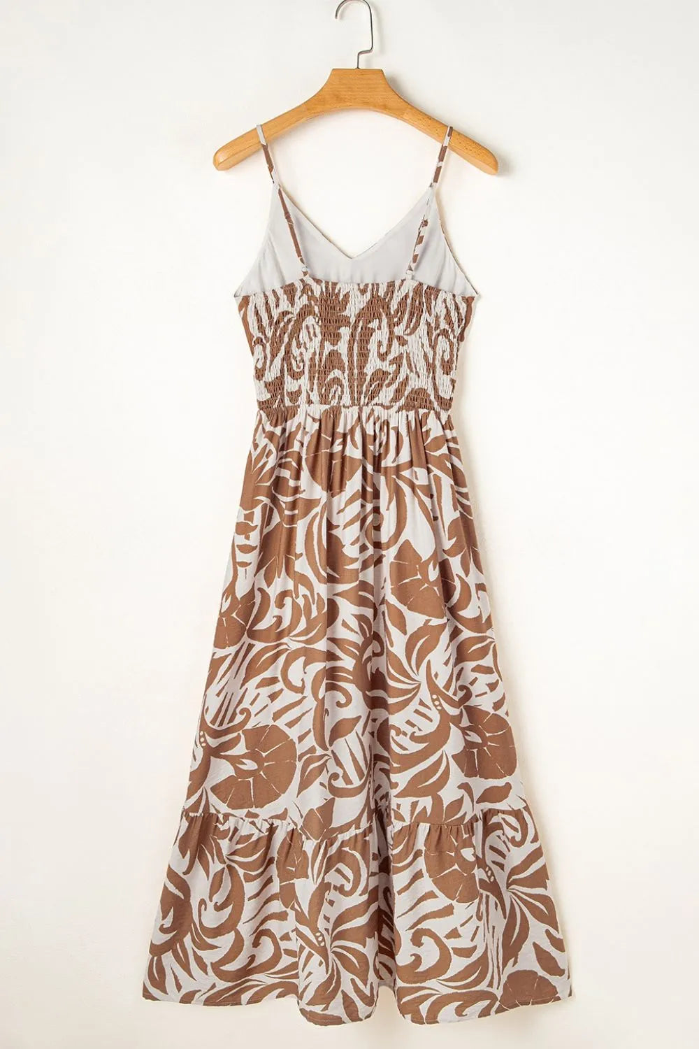 Floral Shirred High Waist Spaghetti Straps Dress