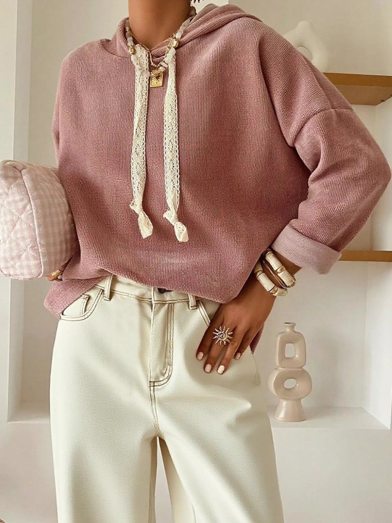 Drawstring Dropped Shoulder Hoodie