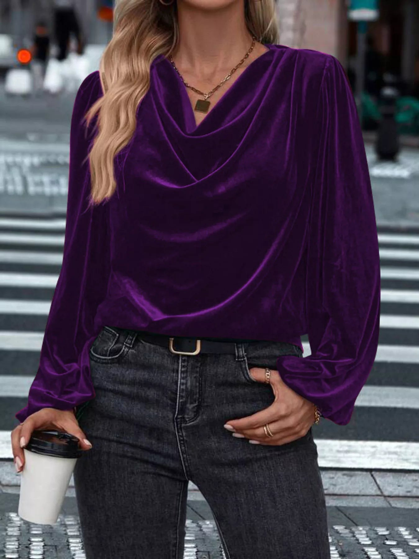 Full Size Velvet Cowl Neck Blouse Plus Size