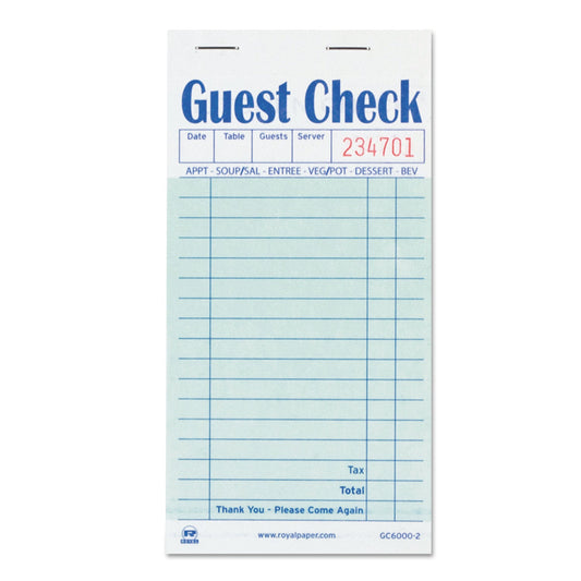 AmerCareRoyal Guest Check Book, Two-Part Carbon, 3.5 x 6.7, 1/Page, 50/Book, 50 Books/Carton