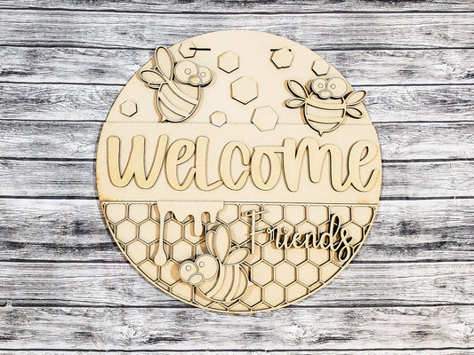 Welcome Friends Bee Door Hanger DIY Unfinished Kit