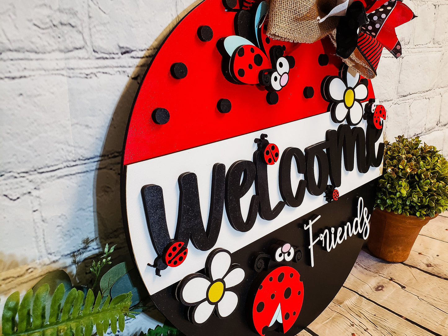 Welcome Friends Ladybug Door Hanger - Finished