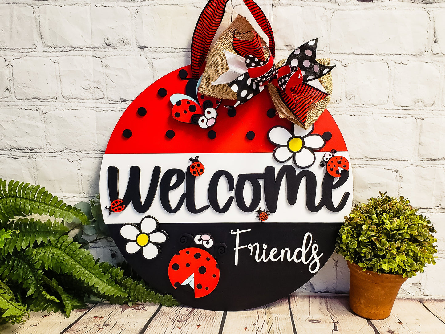 Welcome Friends Ladybug Door Hanger - Finished