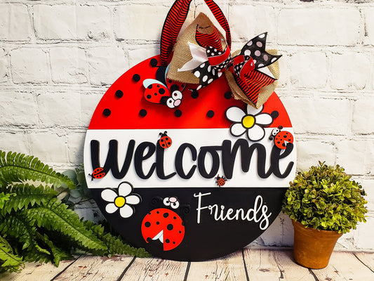 Welcome Friends Ladybug Door Hanger - Finished