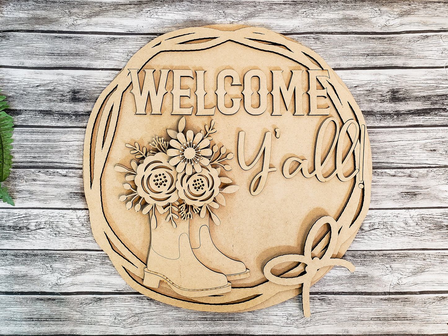 Welcome Yall Cowboy Boots with Flowers Door Hanger DIY Unfinished Kit