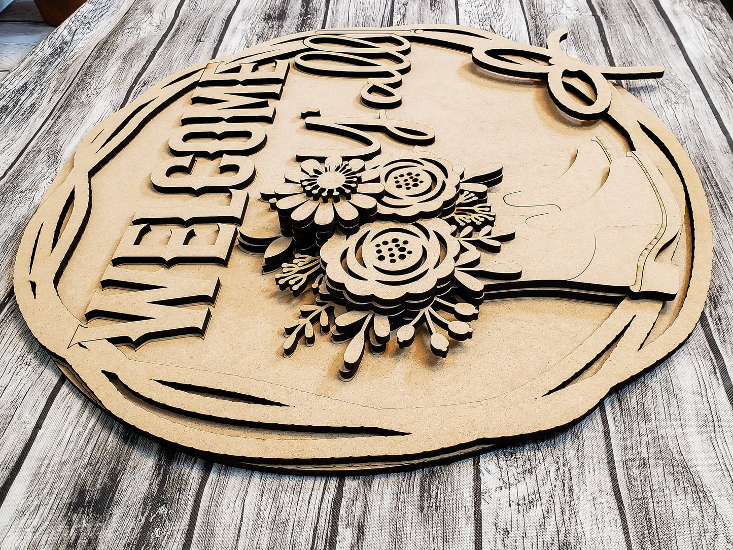 Welcome Yall Cowboy Boots with Flowers Door Hanger DIY Unfinished Kit