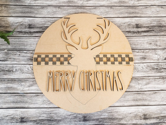Buffalo Plaid Deer Head Silhouette Door Hanger DIY Unfinished Kit