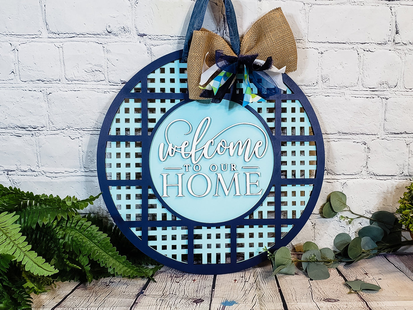 Welcome to our HOME Transparent Plaid Door Hanger