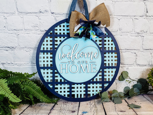 Welcome to our HOME Transparent Plaid Door Hanger