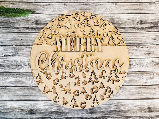 Leopard Print Merry Christmas Door Hanger DIY Unfinished Kit