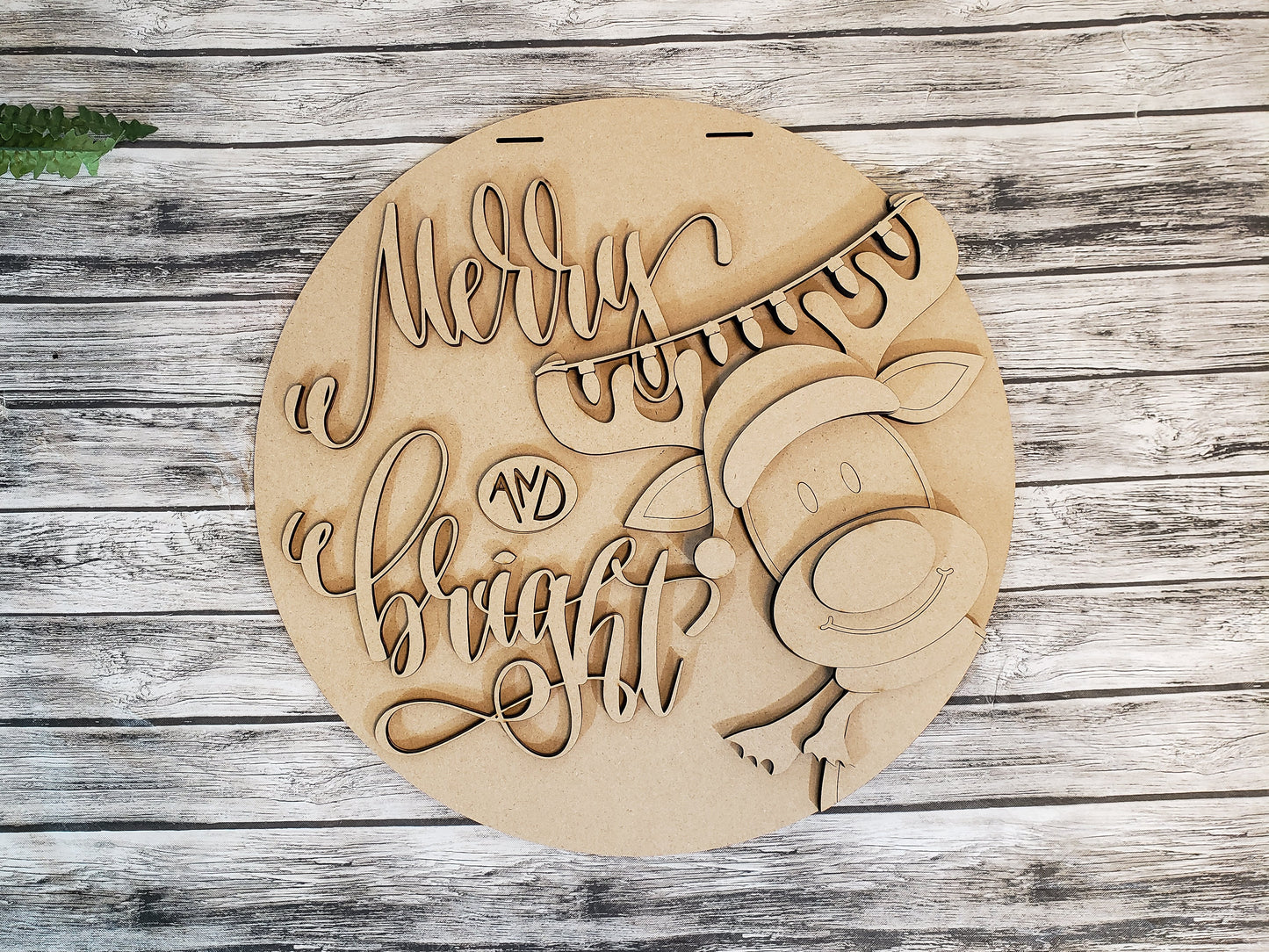 Merry and Bright Reindeer Christmas Door Hanger DIY Unfinished Kit