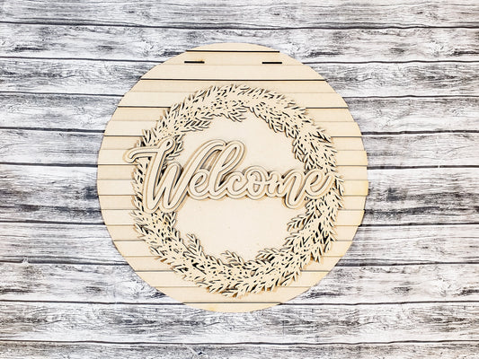 Welcome Wreath & Stripes Door Hanger DIY Unfinished Kit