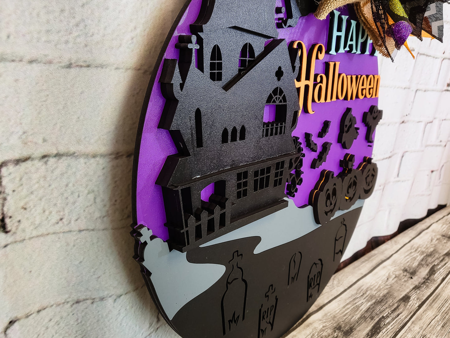 Happy Halloween Haunted Mansion Door Hanger - Finished