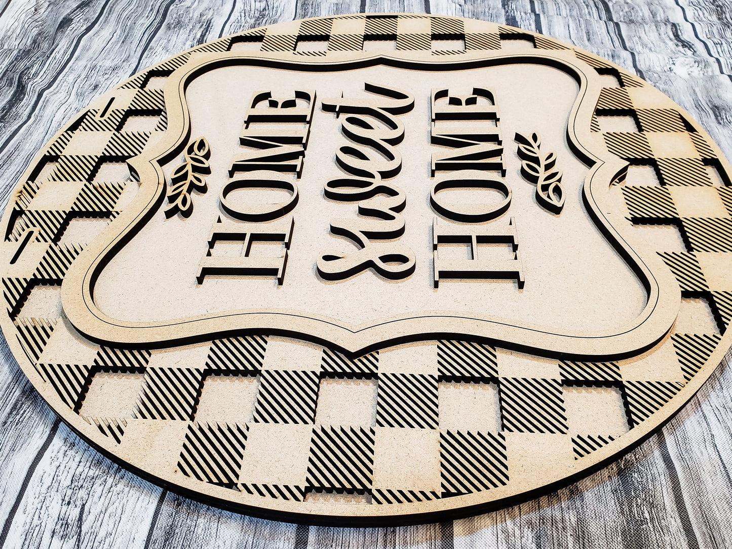 Home Sweet Home Buffalo Plaid Door Hanger DIY Unfinished Kit