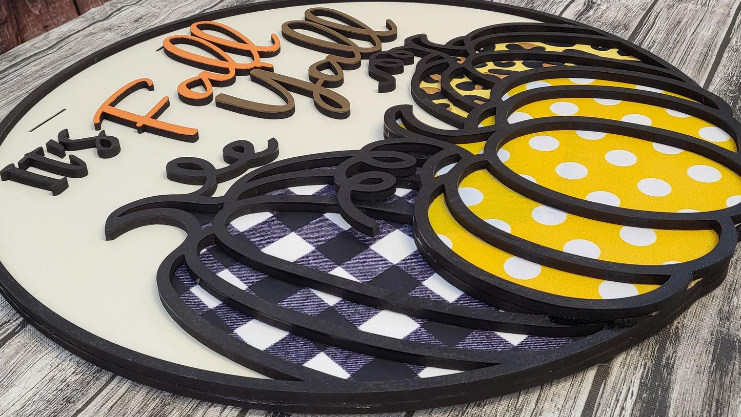 It's Fall Y'all 3 Pumpkins Door Hanger - Finished