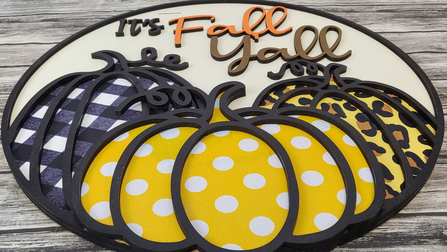It's Fall Y'all 3 Pumpkins Door Hanger - Finished