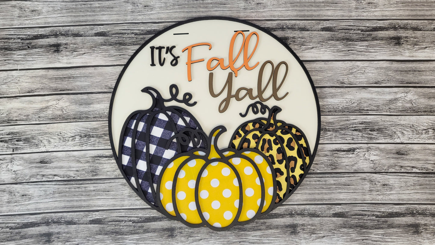 It's Fall Y'all 3 Pumpkins Door Hanger - Finished
