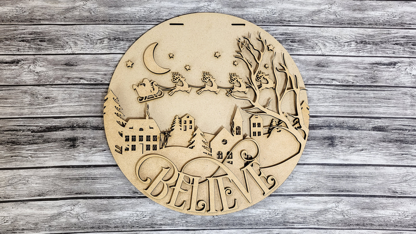 Believe Winter Nightscape Door Hanger DIY Unfinished Kit