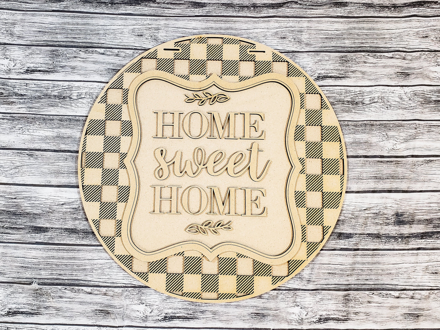Home Sweet Home Buffalo Plaid Door Hanger DIY Unfinished Kit