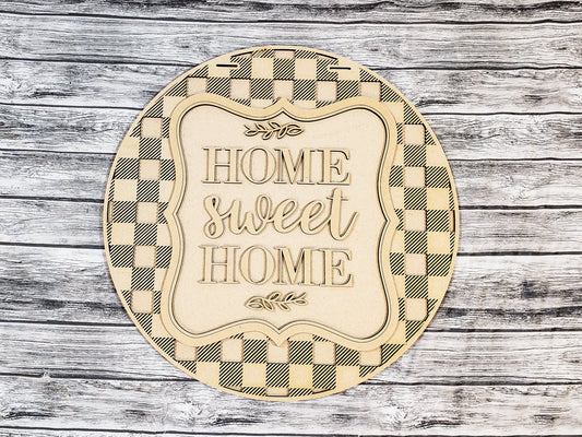 Home Sweet Home Buffalo Plaid Door Hanger DIY Unfinished Kit