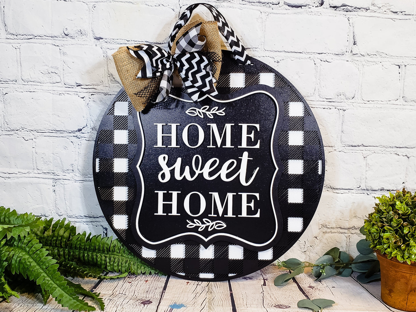 Home Sweet Home Buffalo Plaid Door Hanger - Finished