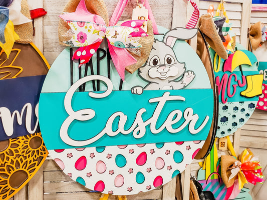 Happy Easter Waving Bunny Door Hanger Finished