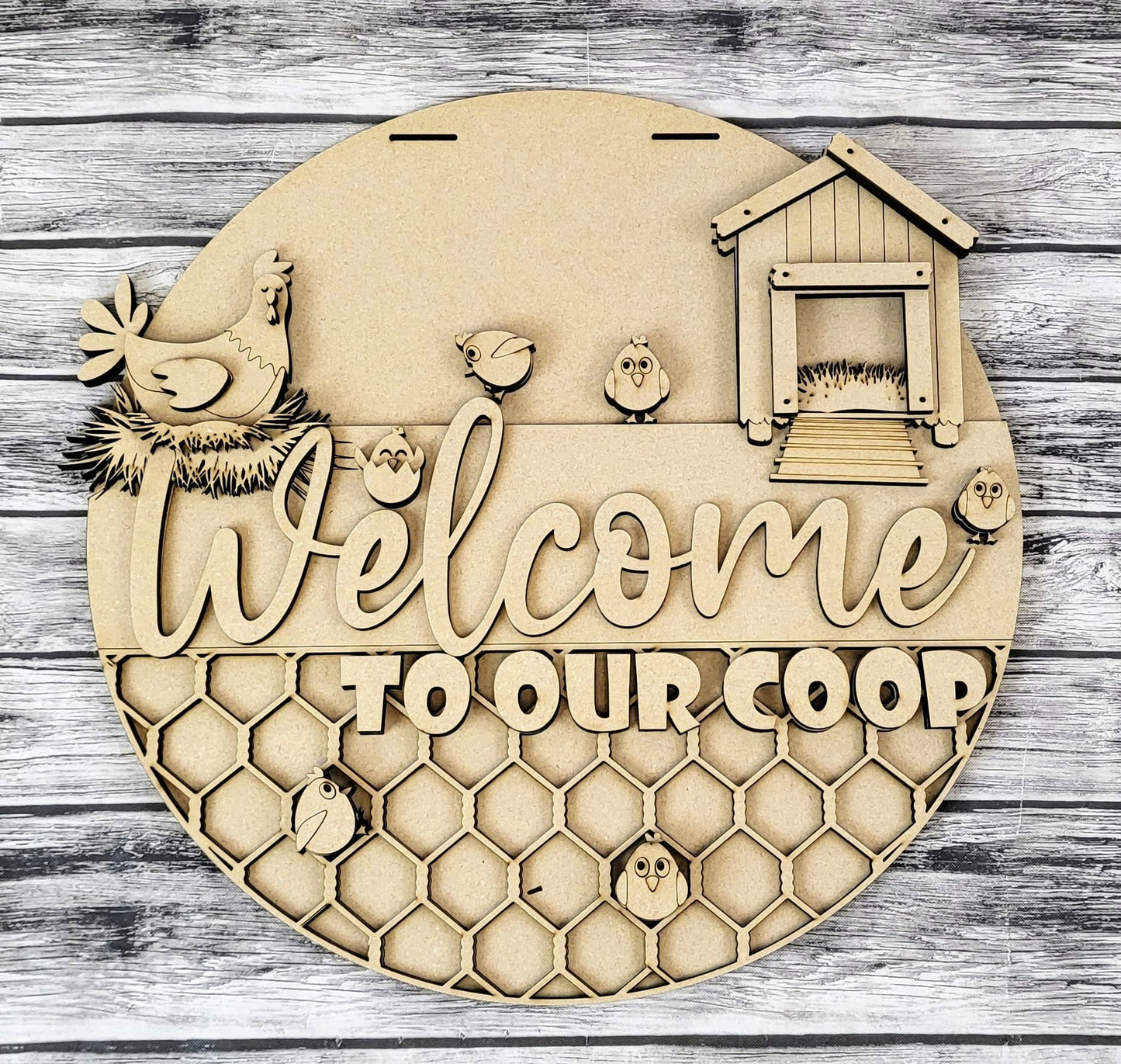 Welcome to our Coop Door Hanger DIY Unfinished Kit