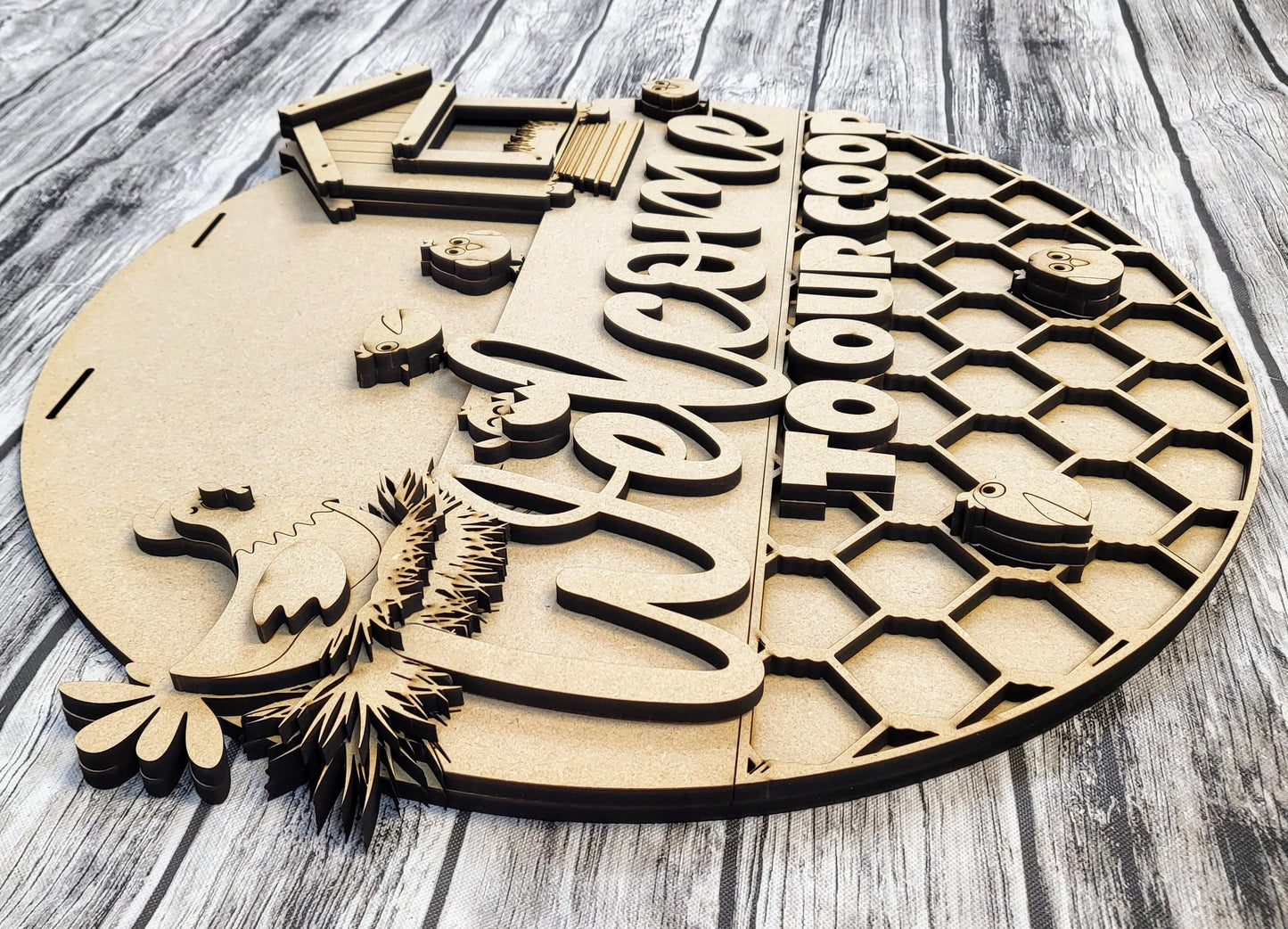 Welcome to our Coop Door Hanger DIY Unfinished Kit