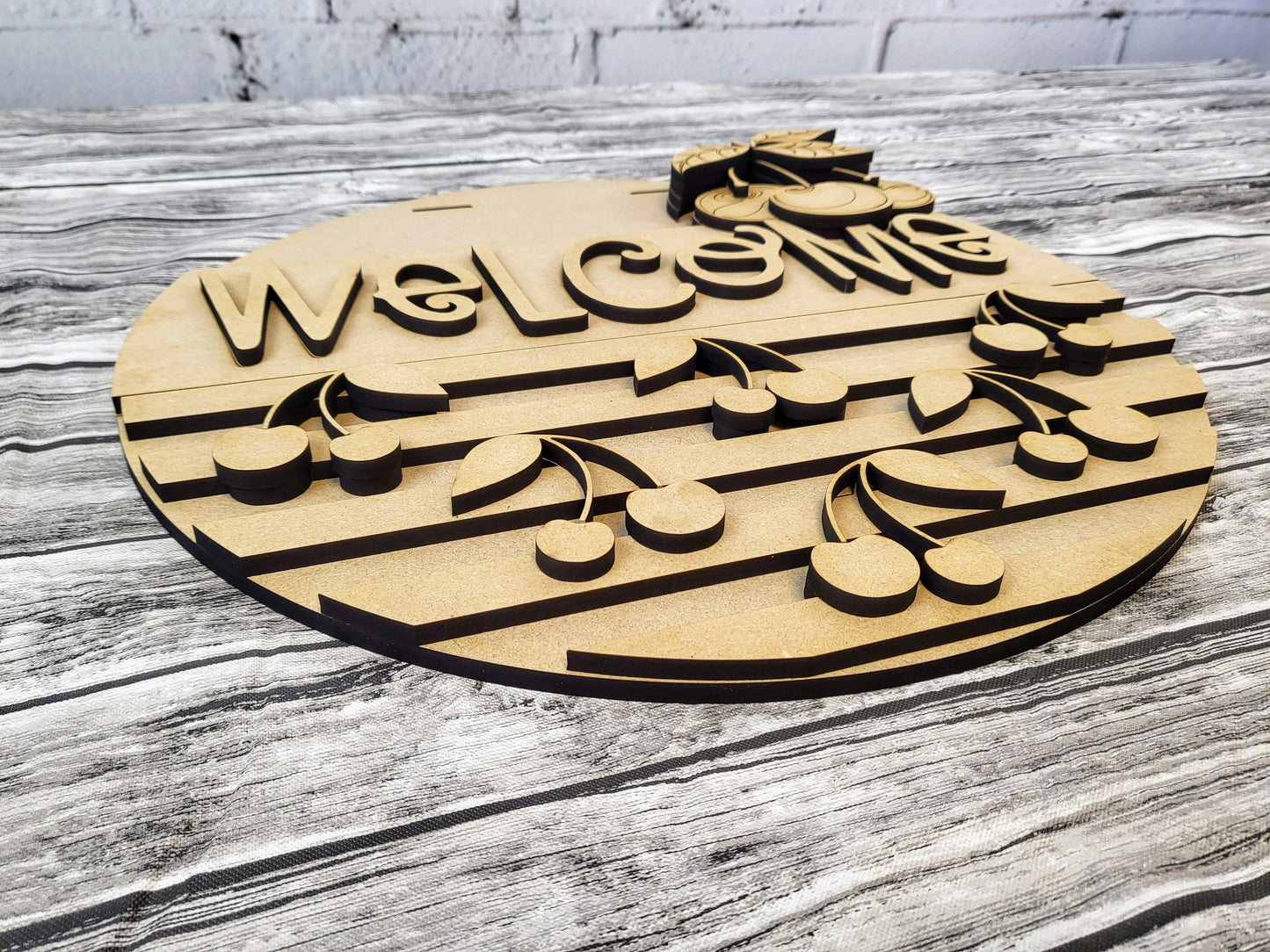 Welcome Cherries Stripes Door Hanger DIY Unfinished Kit