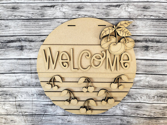 Welcome Cherries Stripes Door Hanger DIY Unfinished Kit