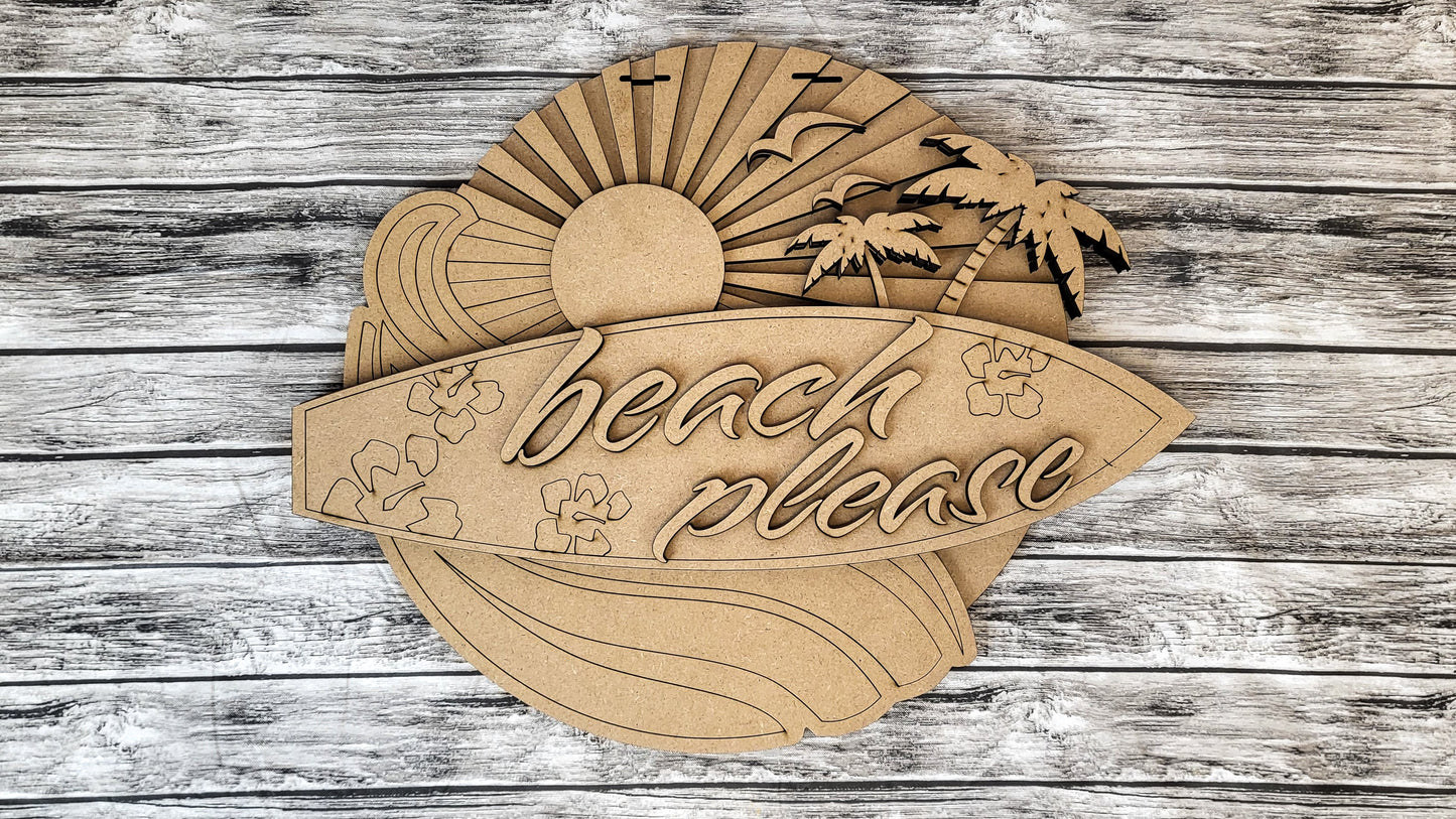 Beach Please Surfboard Door Hanger DIY Unfinished Kit