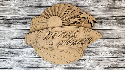 Beach Please Surfboard Door Hanger DIY Unfinished Kit