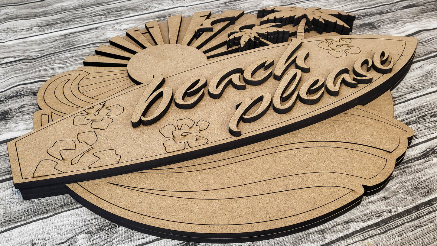 Beach Please Surfboard Door Hanger DIY Unfinished Kit