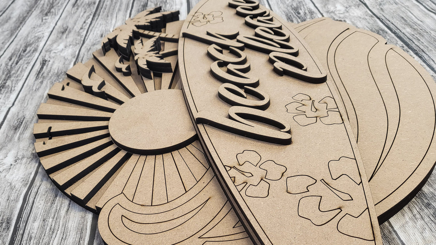 Beach Please Surfboard Door Hanger DIY Unfinished Kit